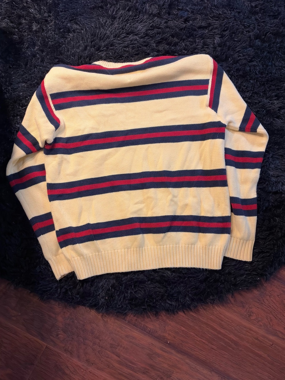 Tommy Hilfiger Yellow Crewneck KNIT BOXY Sweater with Navy & Red Stripes - Picture 5 of 7